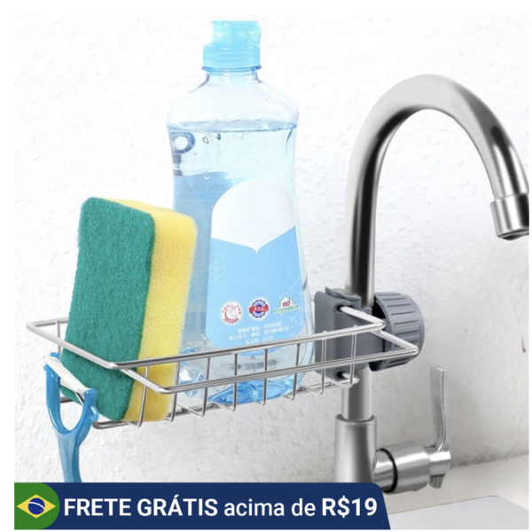 Suporte Inox Para Torneira Porta Detergente Sabão Esponja Para Pia Cozinha Aramado