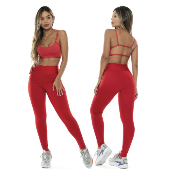 Conjunto Fitness Feminino Calça Legging Forrada E Top Costa Nua Gringa Zero Transparência 080+124 (diversas cores)