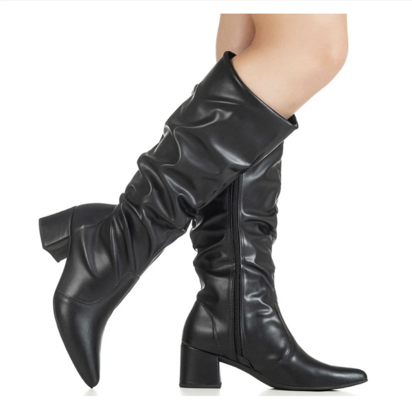 Bota Feminina GiGiL Cano Longo Errugado Slouch Bico Fino Salto Bloco Médio Elegante Clássica Casual (diversas cores)