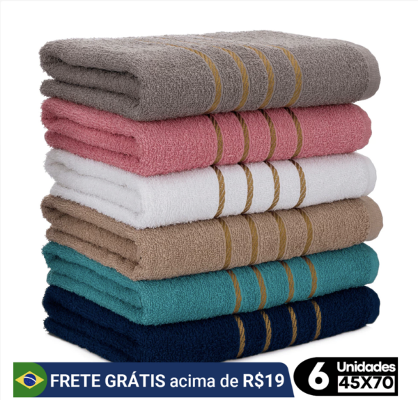 Kit 6 Toalhas de Rosto Dourado 45x70cm Toalha 100% algodão