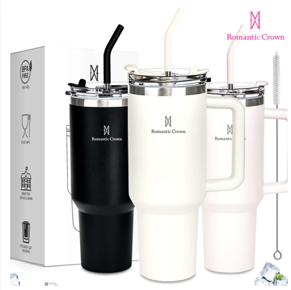 Copo Térmico Inox Portátil 1200ml/1.2L Garrafa Térmica Inoxidável com Tampa e Canudo