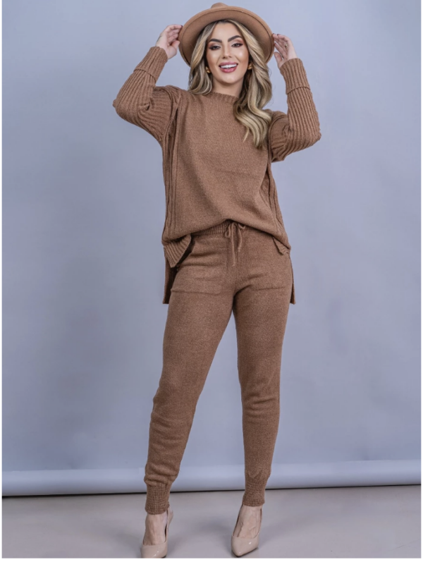 Conjunto Tricot Mousse Blusa Mullet Calça com Punho Moda Feminina Inverno (diversas cores)
