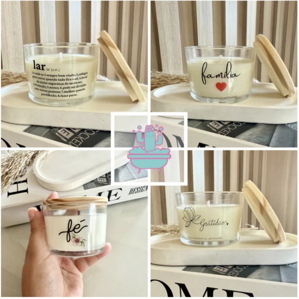 Vela perfumada frases - 100g COM TAMPA DE MADEIRA - ARTESANAL VEGANA