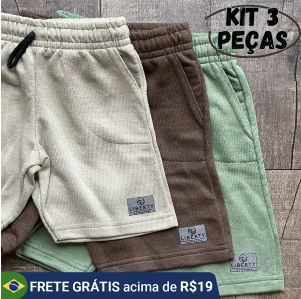 Kit 3 Bermuda Menino Moletom Infantil Short Com Bolso E Cordão De Ajuste Conforto E Qualidade