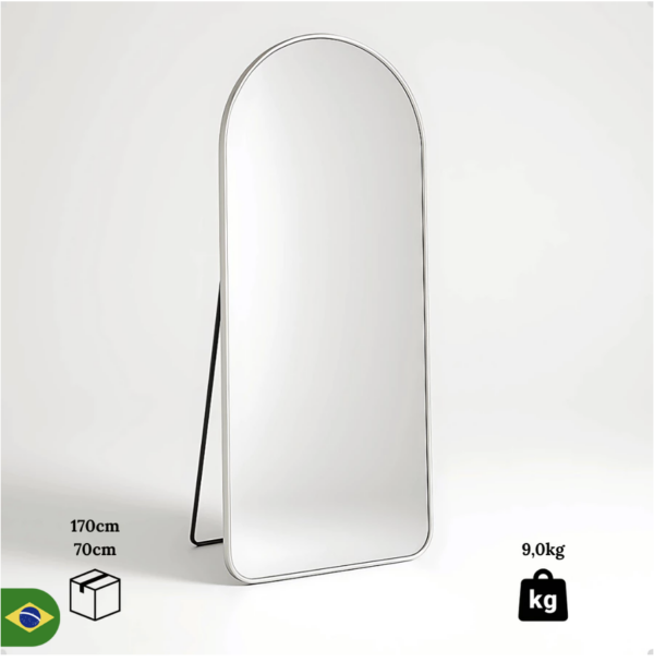 Espelho Grande Oval com Base Reta 170x70 Corpo Inteiro com Suporte de Chão Moldura de Alumínio (outras cores)