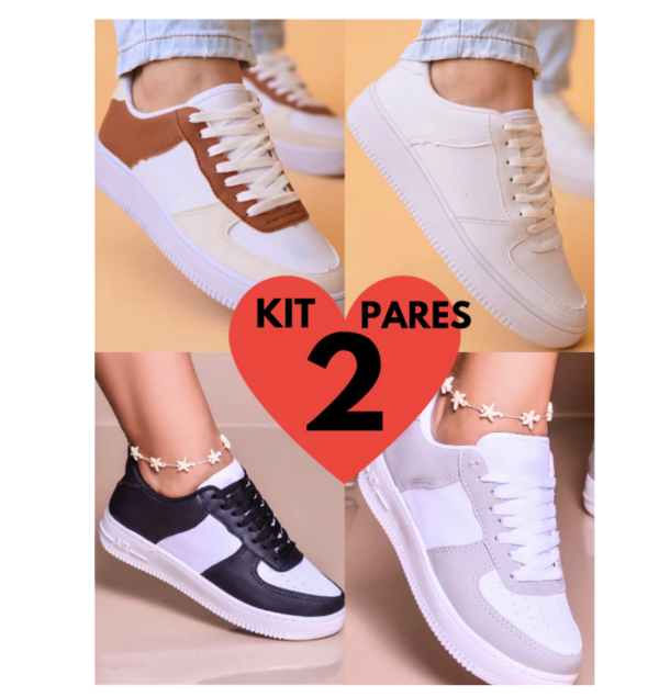 Combo 2 Pares Tênis Feminino Casual Branco Caramelo Cinza Solado Leve Macio Confortável (escolha as cores)