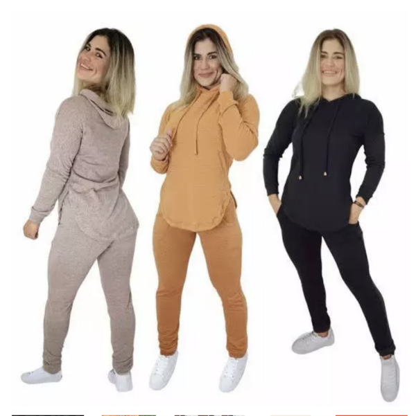 Conjunto feminino com capuz tamanho único veste até uma G (diversas cores)