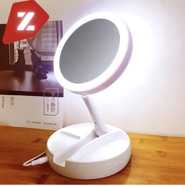Espelho com Led De Mesa Com Aumento 10x Led luz Dobravel Para Maquiagem Pronta Entrega