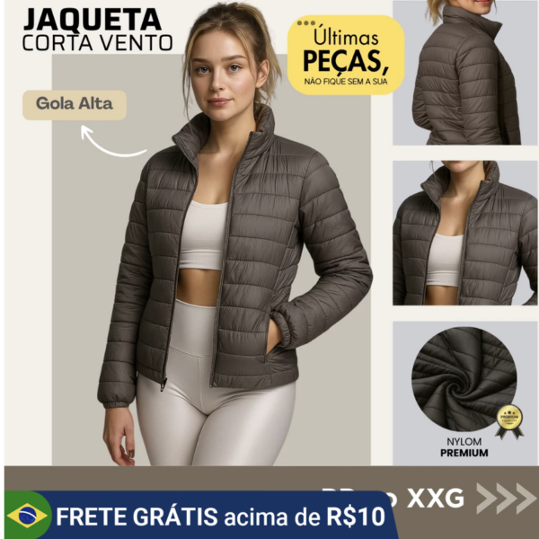 Jaqueta Puffer Feminina Impermeável Bolso com Zíper Reforçado Corta Vento Nylon Premium