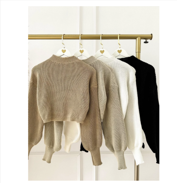 Cropped Tricot Manga Bufante Moda Inverno Tricô Blogueira