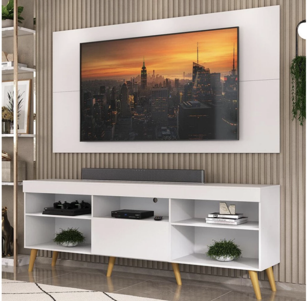 Rack com Painel TV 65" Retrô Flórida Up Multimóveis MP1042 Branco/Natural