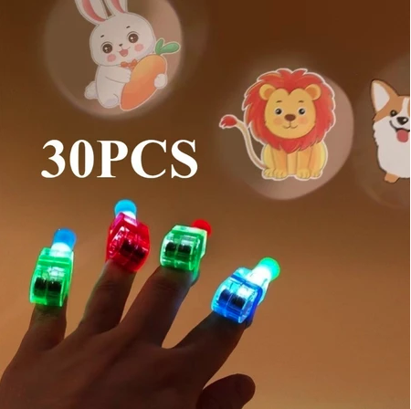 30pcs Projecção Dedo De Lâmpada Múltiplos Padrões De Desenho De Anel De Diversão Festa