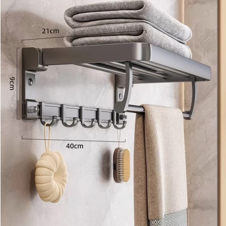 Porta Toalha Suporte Toalheiro Banheiro Duplo Aço Inox Premium Retratil 90° Adesivo Sem Furos