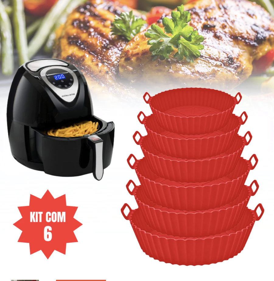 Kit 6 Forma de Silicone para Fritadeira Air Fryer com Alça Antiaderente Cozinha