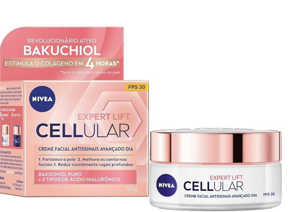 NIVEA Creme Facial Antissinais Cellular Lift Dia FPS 30 50ml - Creme facial antissinais com bakuchiol puro, ativo revolucionário estimula a produção de colágenO