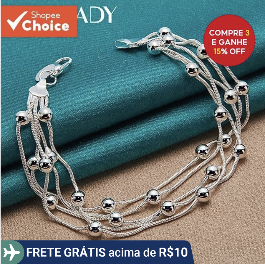 URMYLADY 925 Sterling Silver Bead 6 Inch Pulseira Para Noivado Feminino Jóias De Moda