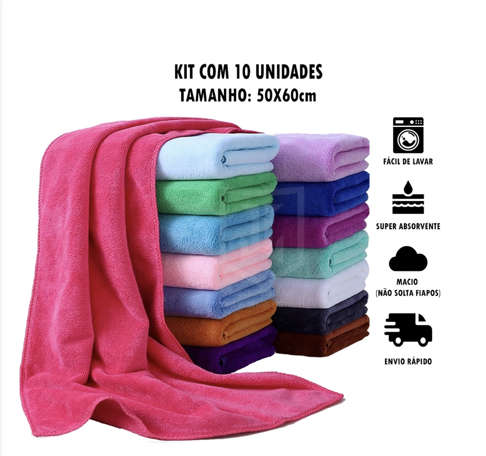 Kit 10 Pano de Chão Grande de Microfibra 50x60cm