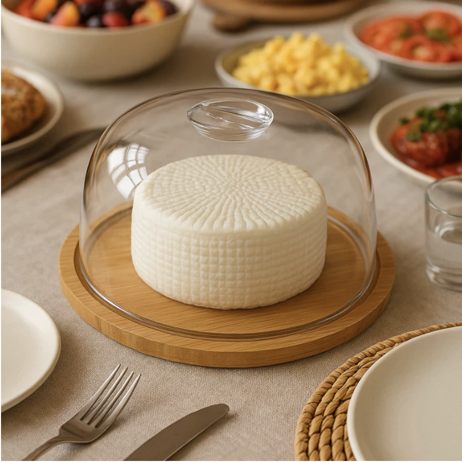 Porta Queijo Bambu com Tampa Acrílico Para Frios e Manteigueira Queijeira Multiuso Conserva