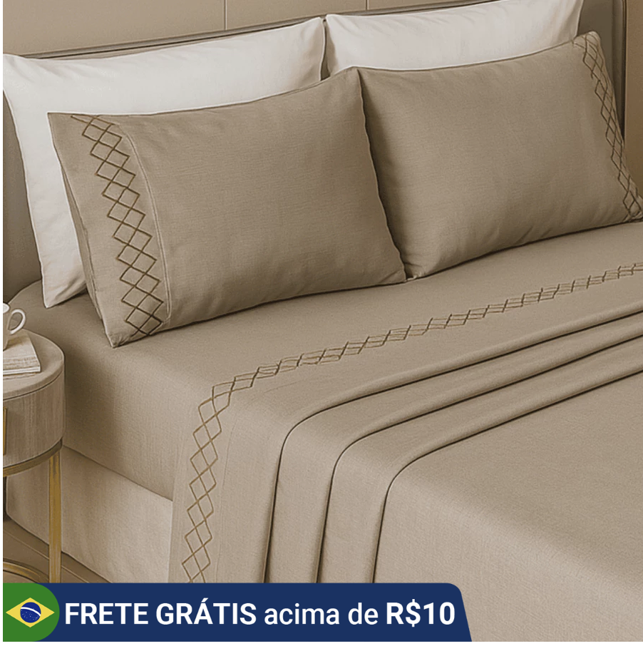 Jogo de Lençol 4 Peças Queen/ Super King 400 Fios Bordado Toque Extra Macio Não Faz Bolinha