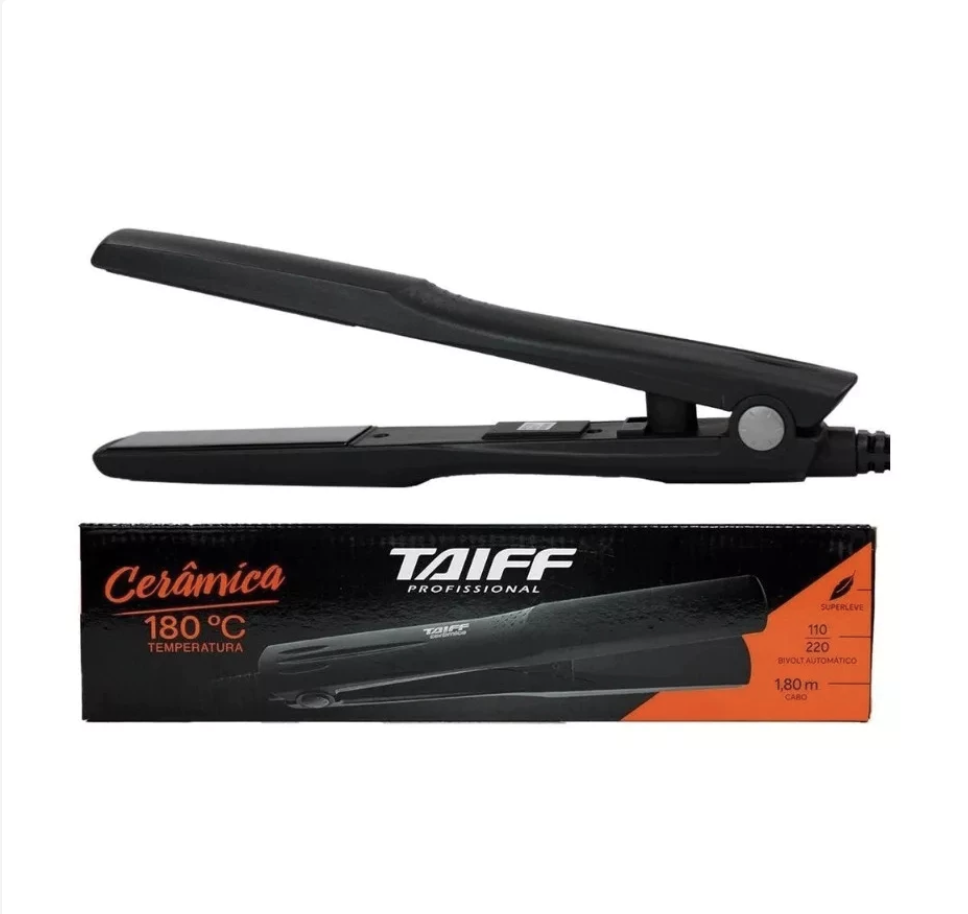 Prancha Chapa Cerâmica Taiff Profissional 180° Bivolt Preto 110v/220v