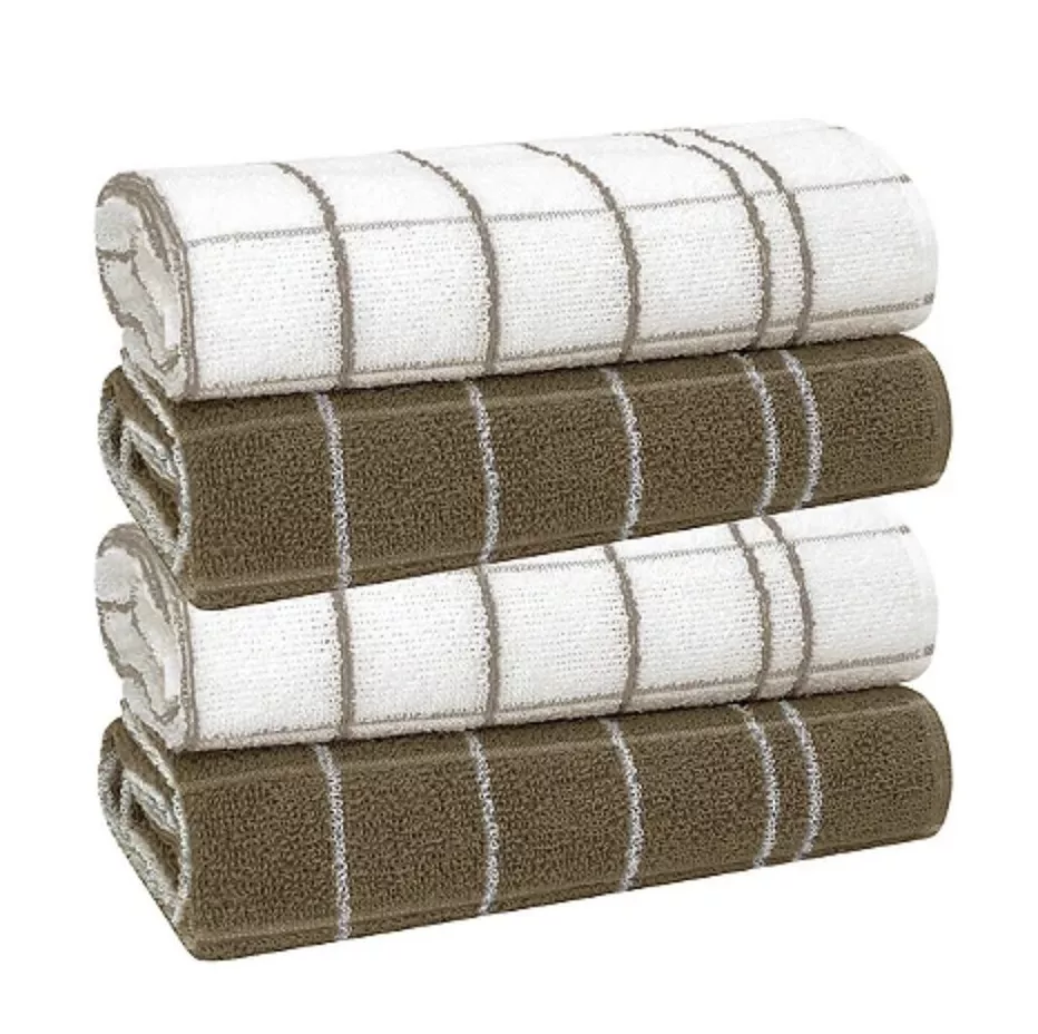 Kit 4 Pano de Prato Copa Atoalhado Chef Grande Listrado Modelo Premium 2 CASTANHO E 2 BRANCO Algodão