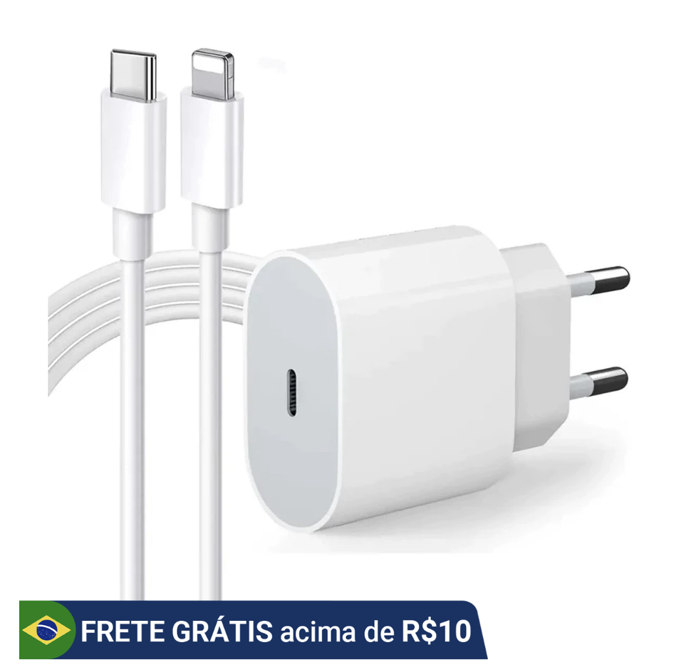 Kit Carregador De iPhone Fonte com Cabo Carregamento Rápido 1m PD 20w