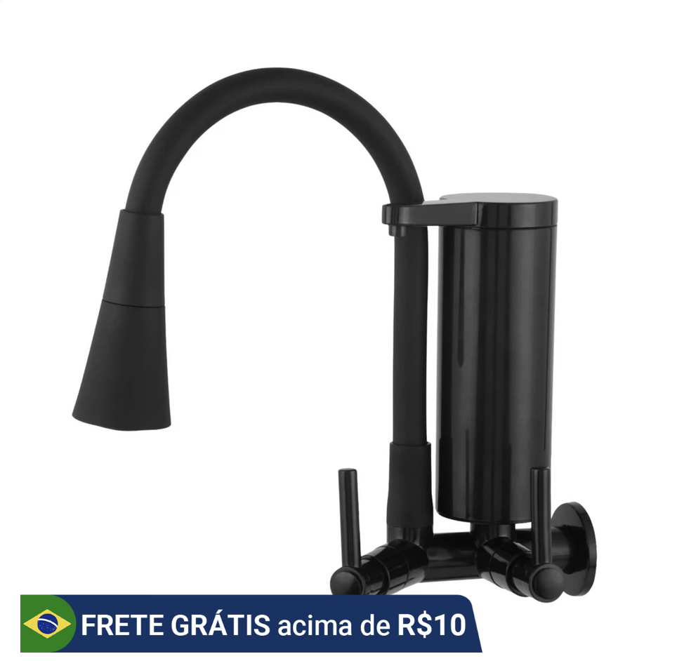 Torneira De Cozinha Pia Gourmet Com Filtro Parede Preta Flex Abs All Black