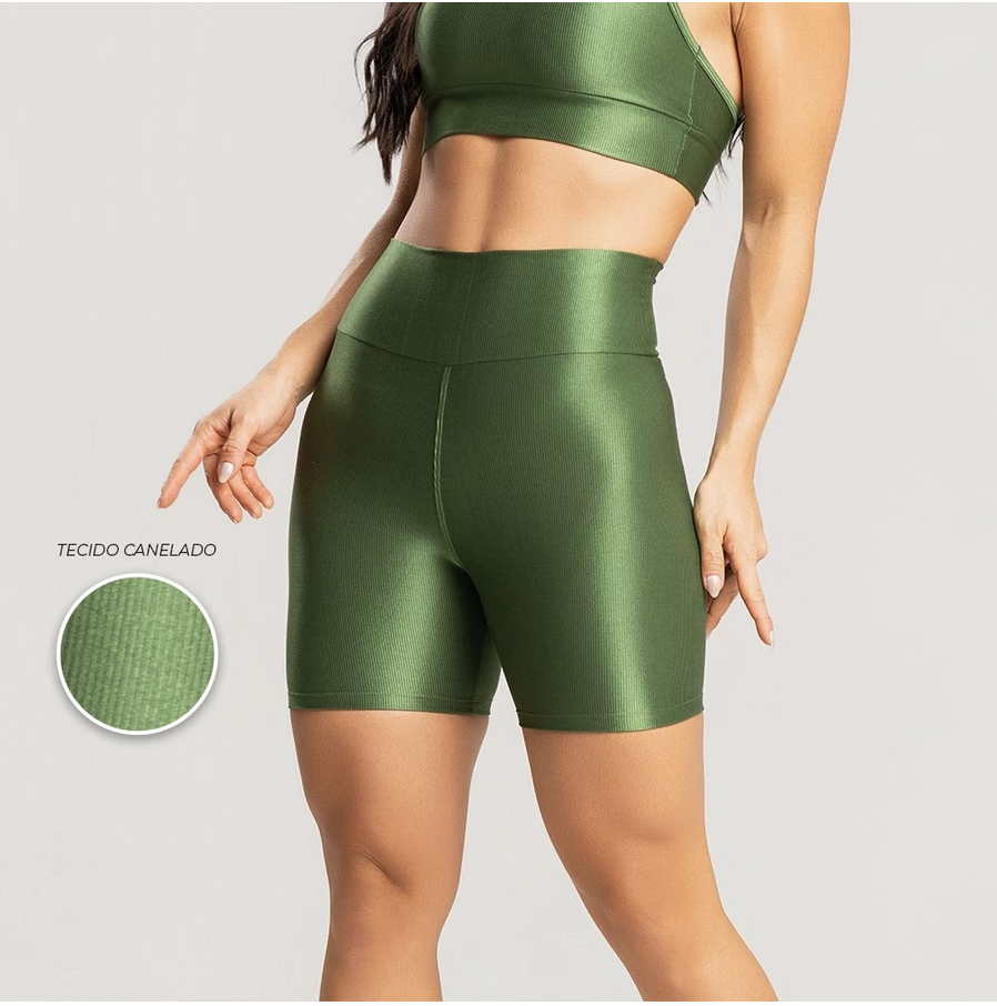 Short fitness feminino canelado brilhoso cós alto academia (outras cores)