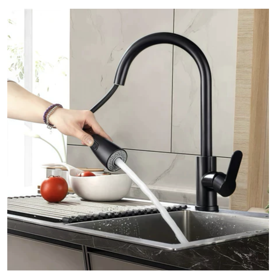 Torneira de água quente e fria de aço inoxidável 304, universal, à prova de respingos, giratória, escovada, extraível