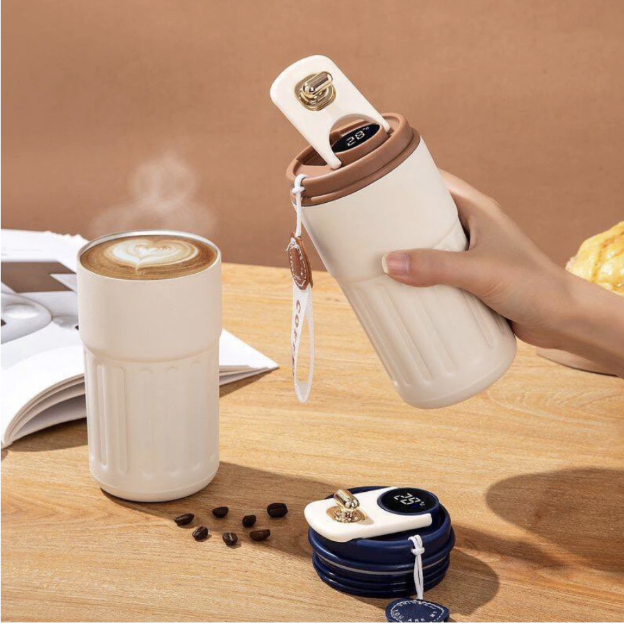 Copo Térmico Cafe personalizado Inox Portátil com tampa,420ml, Com LED Temperatura Antivazamento—