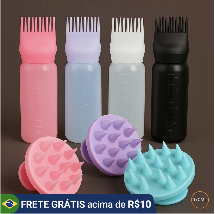 Kit Pente Frasco Aplicador De Tinta De Cabelo Com Pente De Dentes Massageador Capilar