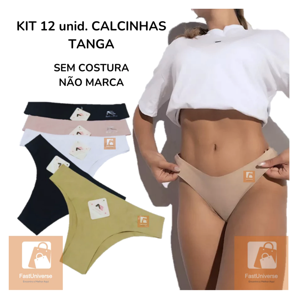 Kit 12 Calcinhas Tanga Corte a Laser Sem Costura com Acabamento Premium