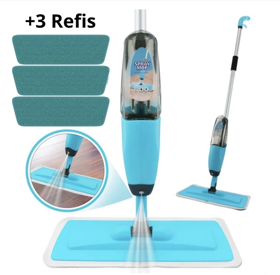 Mop Spray Magico Com Reservatorio Rodo De Limpeza + 3 Refis de MicroFibra