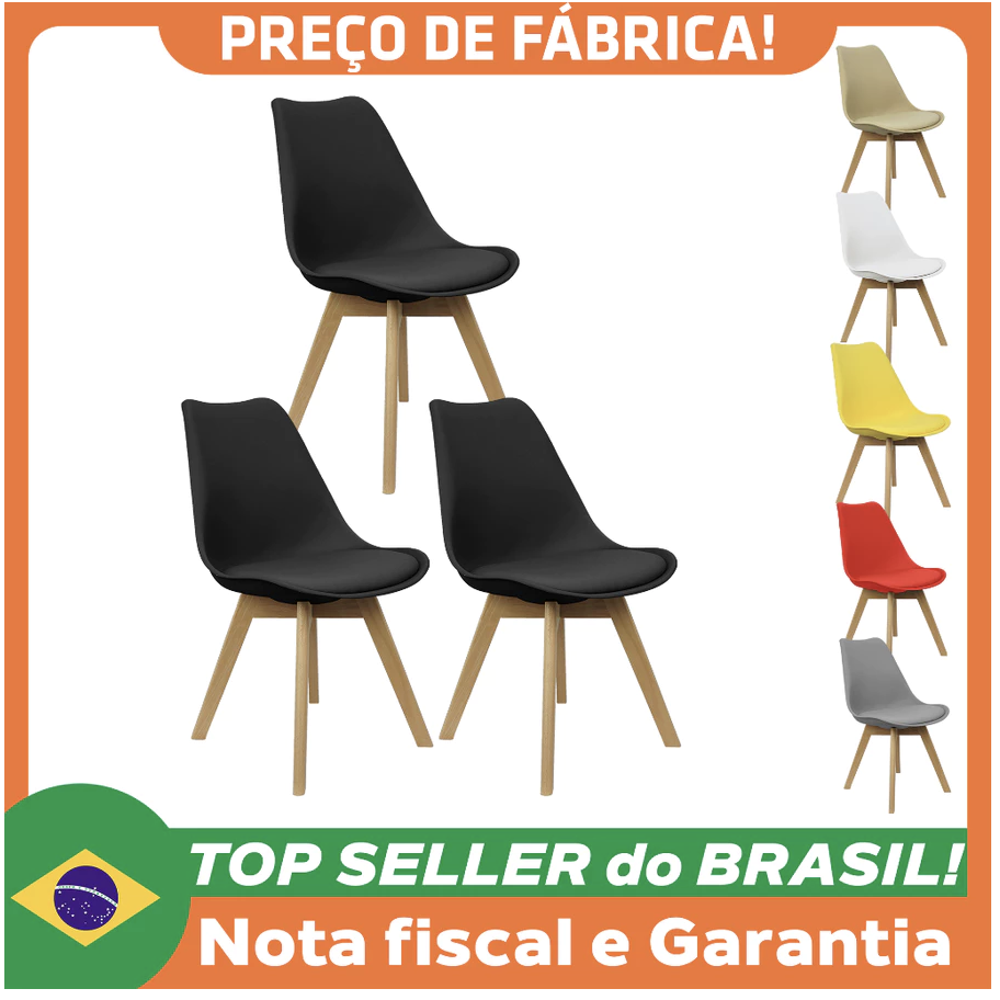 Kit 3 Cadeiras Charles Eames Leda Luisa Saarinen Design Wood Estofada Base Madeira (outras cores)