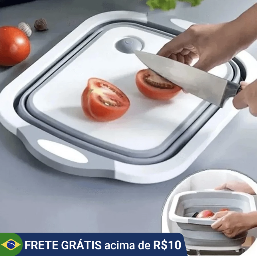 Escorredor E Tabua Cesta De Alimentos Dobrável Retrátil Silicone 3 Em 1 Multifuncional Cozinha