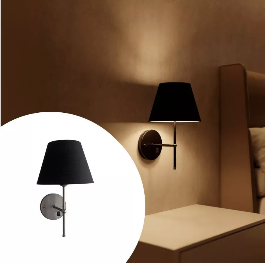 Arandela Parede Clássica Com Interruptor Com Cúpula Cônica Com Lâmpada Branco Quente Para Sala, Quarto, Cabeceira e Cama (outras cores)