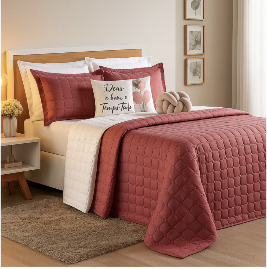 Kit Cobre Leito Paris Colcha Dupla Face 08 Peças Casal Queen Cores (outras cores)