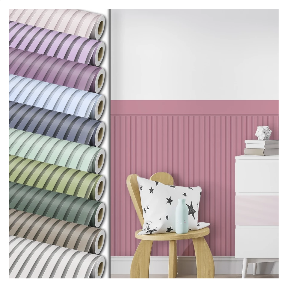 Papel De Parede Adesivo Ripado Com Faixa Para Meia Parede (diversas cores)