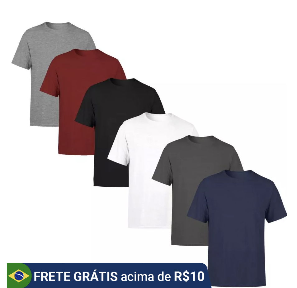 Kit 6 Camiseta Masculina Algodao Premium Slim Fit Manga Curta Anti Suor Anti Odor Camisa Esportiva Bike Corrida Academia Treino