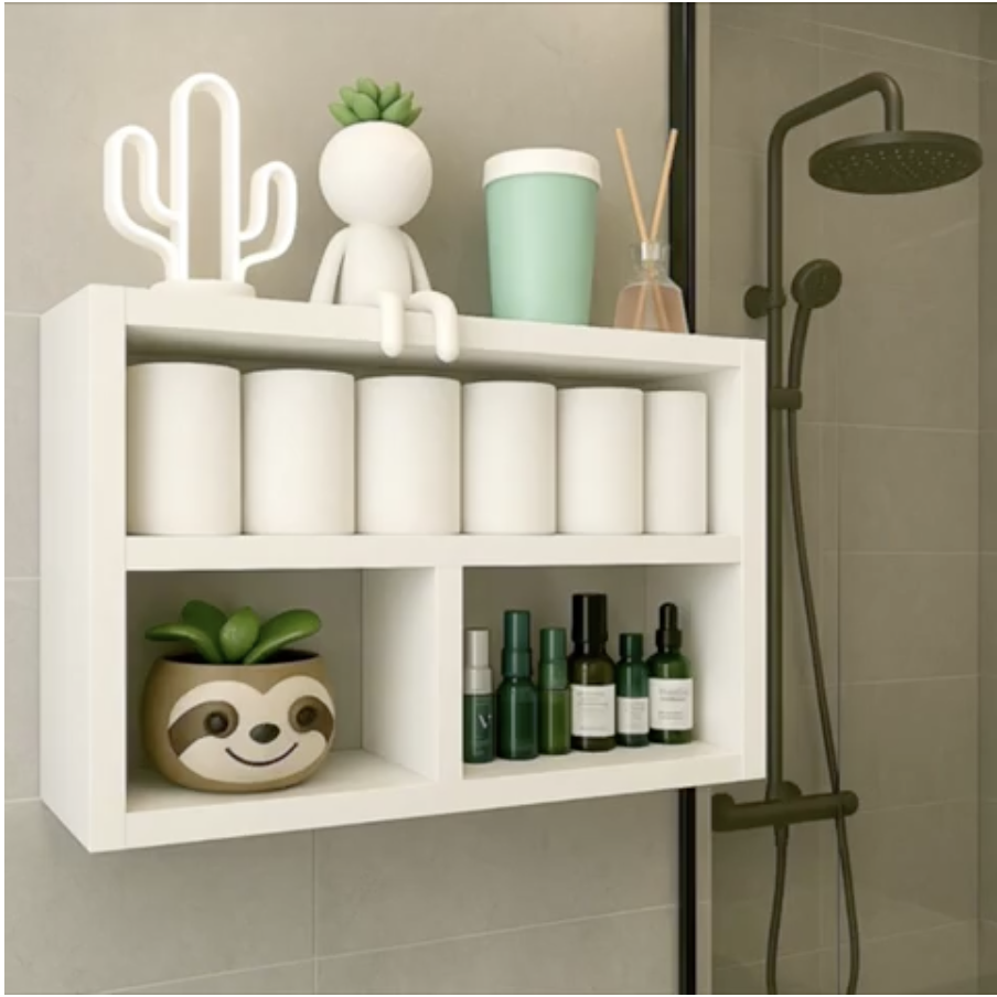 Nicho com Prateleira de MDF Branco para Decoração Banheiro e Organização