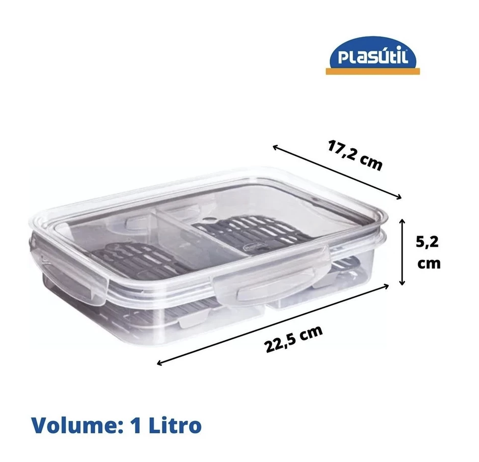 Pote Porta Frios C/ Escorredor Tampa C/ Travas 2 Divisórias