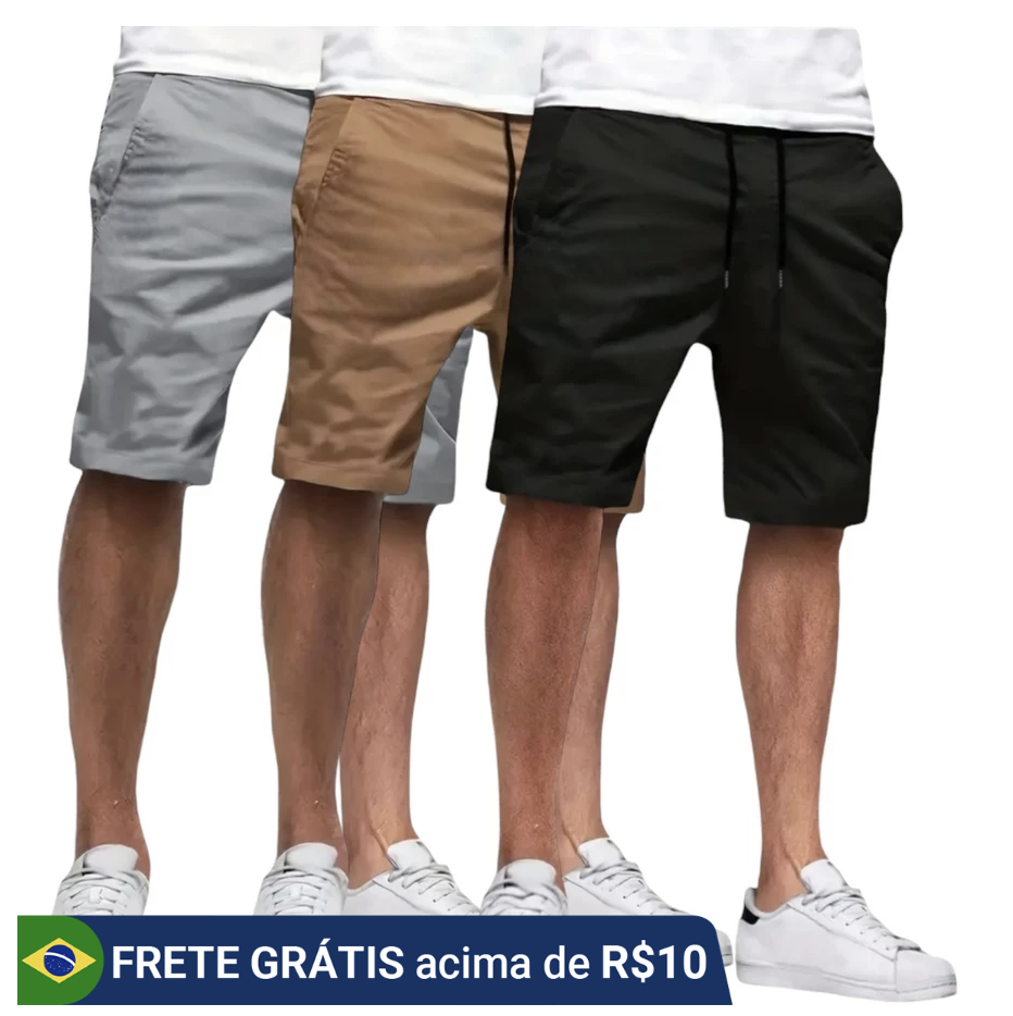 KIT 3 Bermuda Sarja Colorida Jeans Premium Masculino Diversas Cores