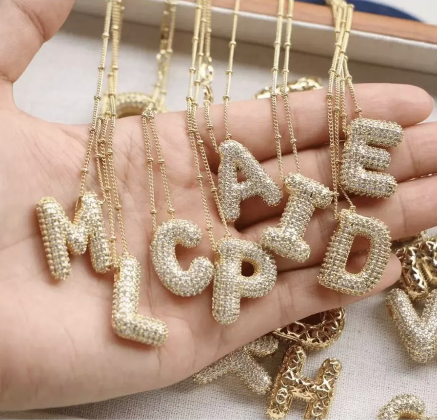 Colar Corrente de Letra feminina banhado a ouro 18k e prata 925 Alta Qualidade A-Z Cartas Nome Pingente (ouro ou prata)