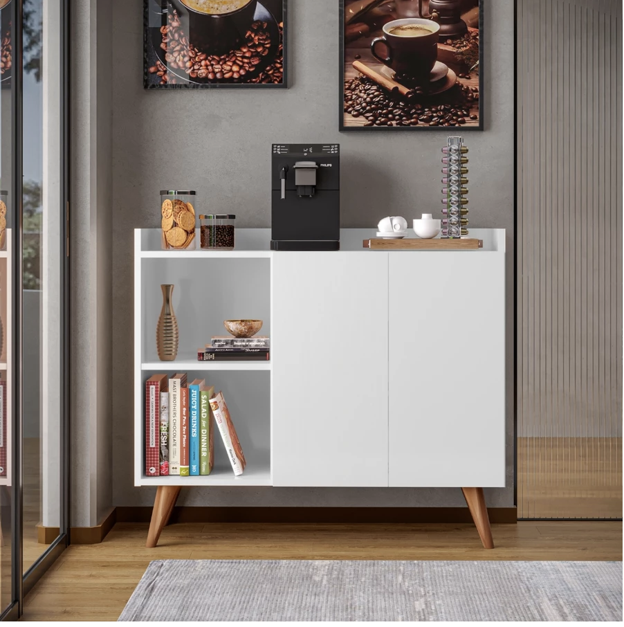 buffet aparador 2 portas e prateleira com pés de madeiras organizador (outras cores)