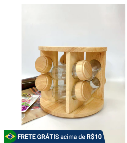 Porta Tempero Condimentos De Madeira Com Potes de Vidro Quantidade 8 Potes + Suporte Giratório