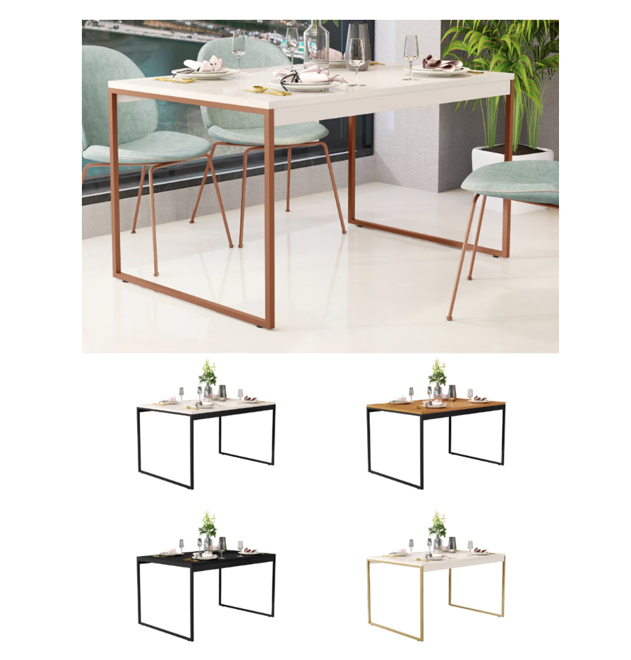 Mesa de Jantar Industrial Para 4 Cadeiras Pés em Aço 110 x 78 cm Bronze (outras cores)