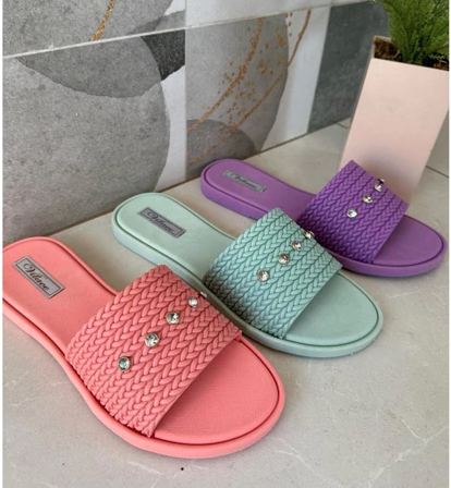 Rasteira feminina chinelo Slide Strass (diversas cores)