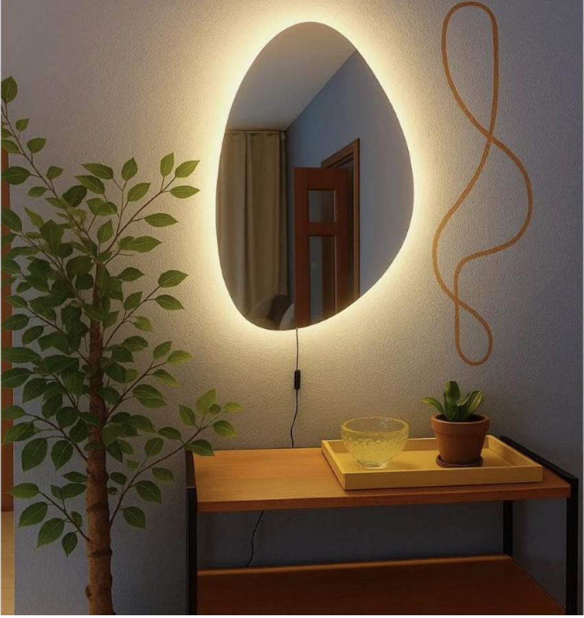 Espelho Orgânico com LED À PILHA ou FONTE Decorativo