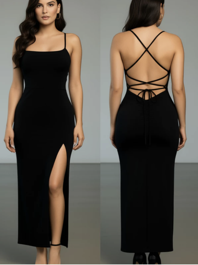 Vestido Longo elegante com costas nuas trançadas Fenda Lateral Empina Bumbum Colado P M G GG (diversas cores)