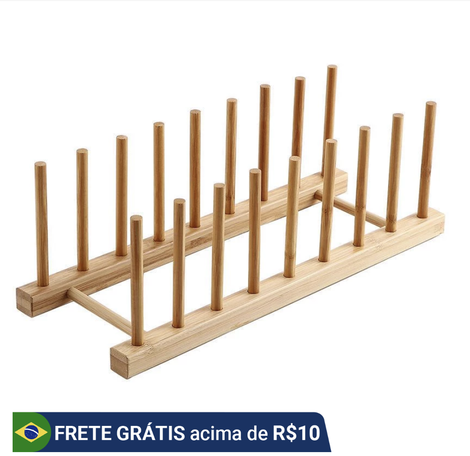 Promoção: Suporte Escorredor Porta Pratos De Bancada De Bambu 4 Divisorias 21cm x 13cm